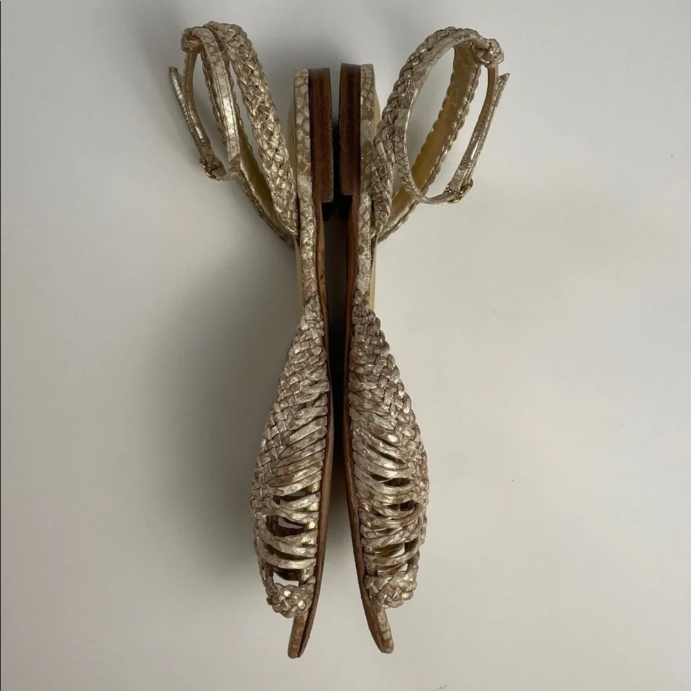 ALEXANDRE BIRMAN Agatha Flat Sandals Metallic Gold Leather. 39.5. - Picture 14 of 14